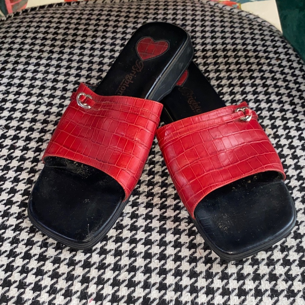 Brighton Red Croc-Patterned Slide Sandals